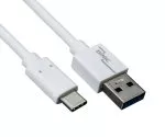 USB 3.1-kabel type C - 3,0 A, hvit, 5Gbps, 3A lading, 0,50 m, polybag